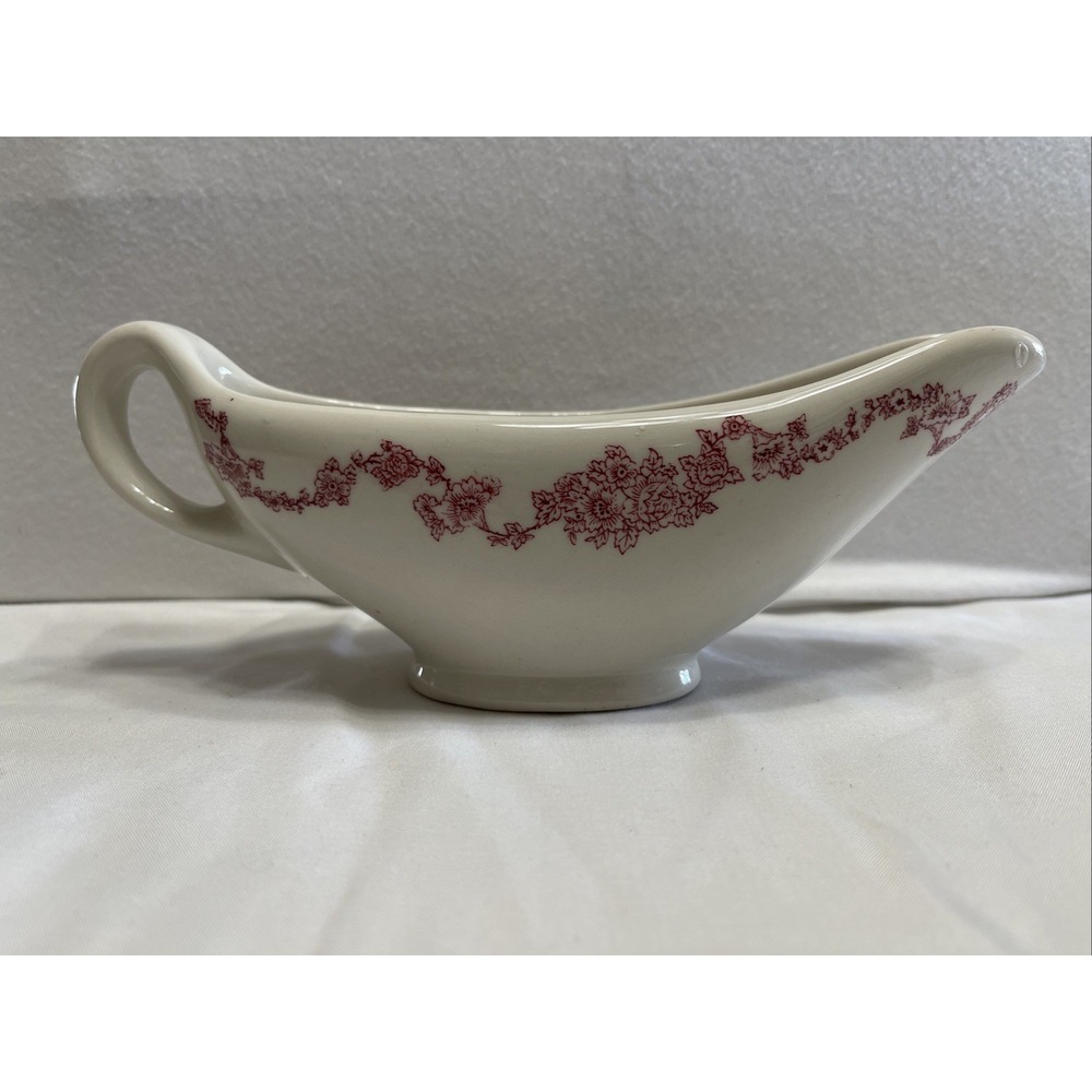 VTG WALLACE CHINA Reddish Floral Pattern GRAVY BOAT 8"L X 2‎ 1/2"W